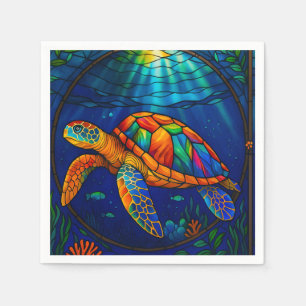 Kleurrijk Gebrandschilderd Glas Zeeschildpad Oceaa Servet