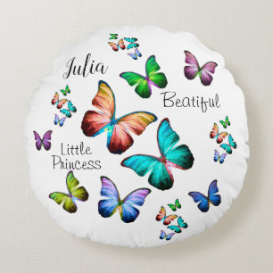 Kleurrijk geheugen van Morpho Blue Rainbow Butterf Rond Kussen