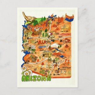 Kleurrijk geïllustreerde Arizona kaart ansichtkaar