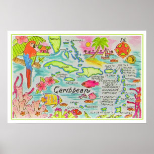 Kleurrijk geïllustreerde eilandenprint poster
