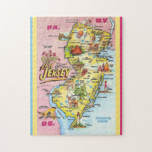 Kleurrijk geïllustreerde puzzel van New Jersey van