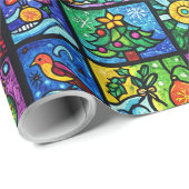 Kleurrijk Gekleurd Glas patroon Kerstmis Cadeaupapier (Rol Hoek)