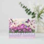 Kleurrijk GELUKKIG PASEN Paarse Vlinders Eieren Feestdagenkaart (Staand voorkant)