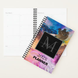 Kleurrijk gemarmerd monogram  planner