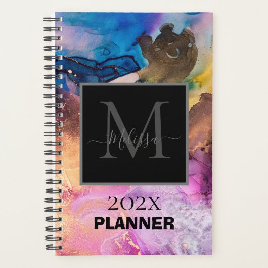 Kleurrijk gemarmerd monogram  planner (Voorkant)
