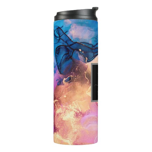 Kleurrijk gemarmerd monogram thermosbeker (Gedraaid links)