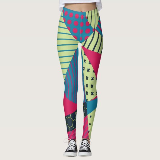 Kleurrijk Geometrisch Abstract  Ontwerp Leggings (Voorkant)