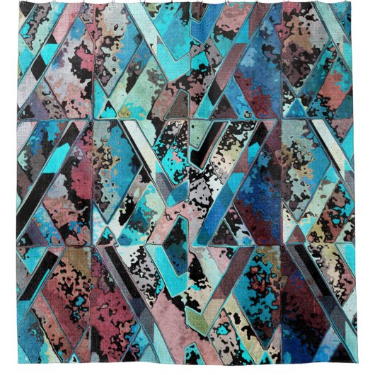 Kleurrijk Geometrisch Abstract Patroon Douchegordijn (Voorkant)