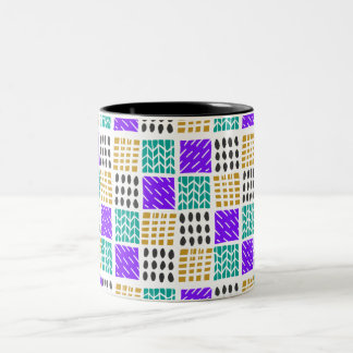 Kleurrijk Geometrisch Abstract Vierkant Patroon Tweekleurige Koffiemok