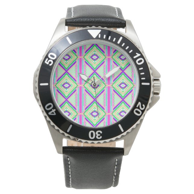 Kleurrijk Geometrisch Boho Patroon Horloge (Voorkant)