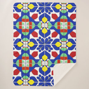 Kleurrijk Geometrisch Geïnspireerd Bloempatroon Sherpa Deken