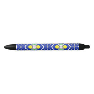 Kleurrijk geometrisch geïnspireerd bloempatroon zwarte inkt pen