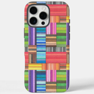 Kleurrijk geometrisch gestreept patroon in regenbo iPhone 16 pro max hoesje