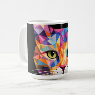 Kleurrijk Geometrisch Kattengezicht Laag Poly Drie Koffiemok