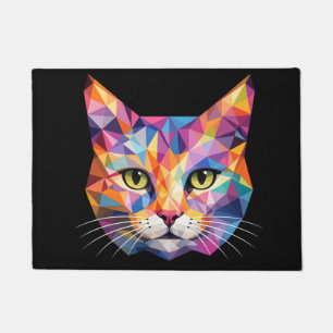 Kleurrijk Geometrisch Kattengezicht Low Poly Drieh Deurmat