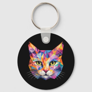 Kleurrijk Geometrisch Kattengezicht Low Poly Drieh Sleutelhanger