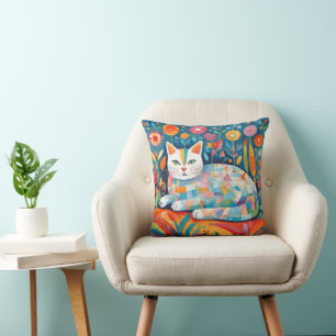 Kleurrijk geometrisch kattenontwerp, Abstracte kat Kussen