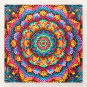 Kleurrijk Geometrisch Mandala Patroon-342678 Glazen Onderzetter