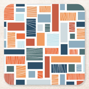 Kleurrijk geometrisch Mid Century stijl ontwerp Vierkante Kartonnen Onderzetter