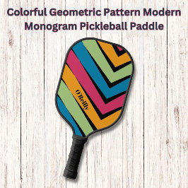 Kleurrijk Geometrisch Patroon Modern Monogram Pickleball Paddle