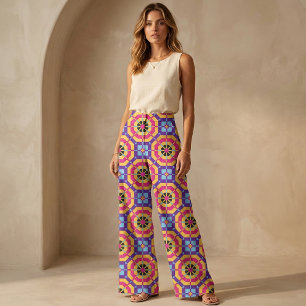 Kleurrijk Geometrisch Tegelpatroon in Retro Stijl Stof
