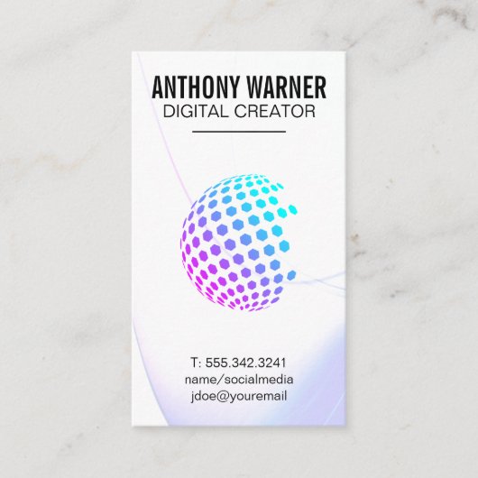 Kleurrijk geometrisch Wereldbol | QR-code Visitekaartje (Voorkant)
