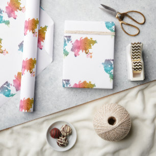 Kleurrijk geometrisch Wereldkaart inpakpapier