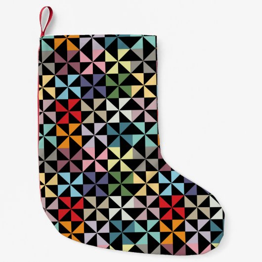 Kleurrijk Geometrisch Windrad Zwart Kleine Kerstsok (Voorkant)