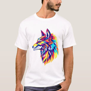 Kleurrijk Geometrisch Wolf T-Shirt