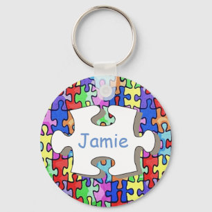 Kleurrijk gepersonaliseerd puzzelstukpatroon sleutelhanger