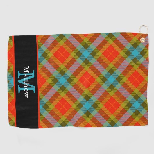 Kleurrijk geruite Tartan Pattern Initiaal Monogram Golfhanddoek (Horizontaal)