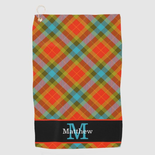 Kleurrijk geruite Tartan Pattern Initiaal Monogram Golfhanddoek (Voorkant)