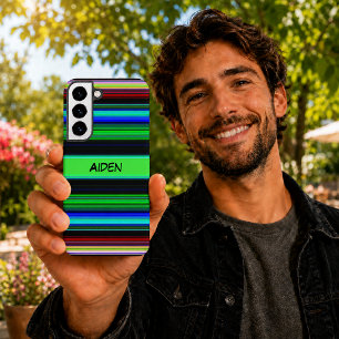 Kleurrijk gestreept patroon met zwarte aangepaste samsung galaxy hoesje