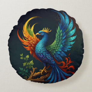 Kleurrijk Gevederd Phoenix Vogel Patroon Rond Kussen