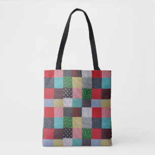 kleurrijk gevlekte vierkantjes patchwork draagtas