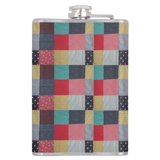 kleurrijk gevlekte vierkantjes  patchwork heupfles (Achterkant)