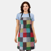 kleurrijk gevlekte vierkantjes  patchwork schort (Gedragen)