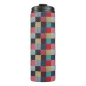 kleurrijk gevlekte vierkantjes patchwork thermosbeker (Voorkant)