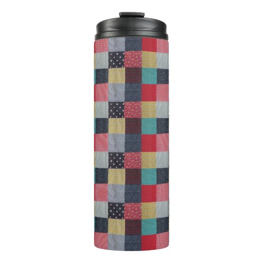 kleurrijk gevlekte vierkantjes patchwork thermosbeker (Voorkant)