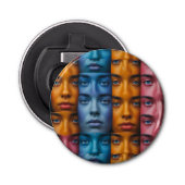 Kleurrijk gezichtspatroon button flesopener (Voorkant)
