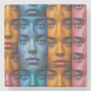 Kleurrijk gezichtspatroon stenen onderzetter