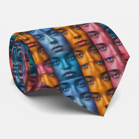 Kleurrijk gezichtspatroon stropdas (Opgerold)