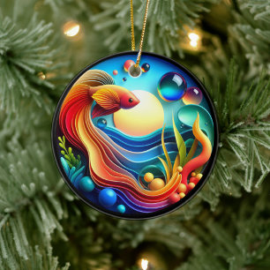 Kleurrijk Glas Abstract Betta Vis Keramisch Ornament