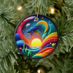 Kleurrijk Glas Abstract Betta Vis Keramisch Ornament