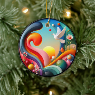 Kleurrijk Glas Abstracte Duif Regenboog Tuin Keramisch Ornament