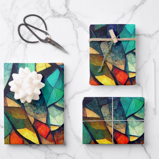Kleurrijk Glas in lood Abstractie Inpakpapier Vel (Voorkant)