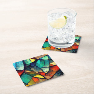 Kleurrijk Glas in lood Abstractie Vierkante Kartonnen Onderzetter