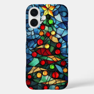 Kleurrijk Glas-in-Lood Kerstboom iPhone 16 Hoesje