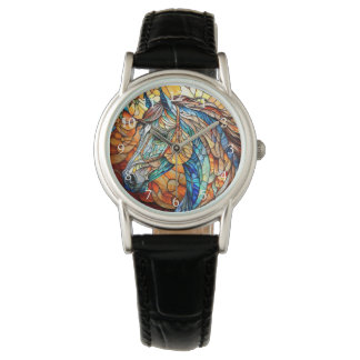 Kleurrijk Glas-in-Lood Paard 25 Horloge