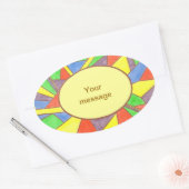 Kleurrijk Glas in lood uw boodschap, ovale sticker (Envelop)